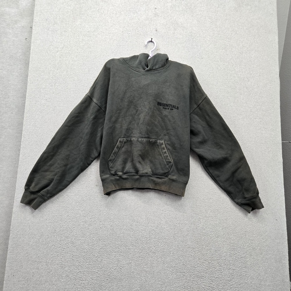 Fear Of God Essentials Men Hoodie S Olive Green Logo Spellout Activewear Relaxed